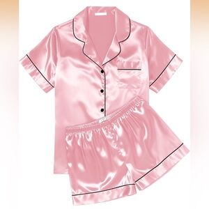 Elegant Pink Satin Pajama Set for Women